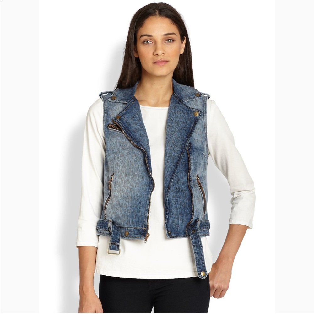 🧥Current/Elliott leopard print denim vest